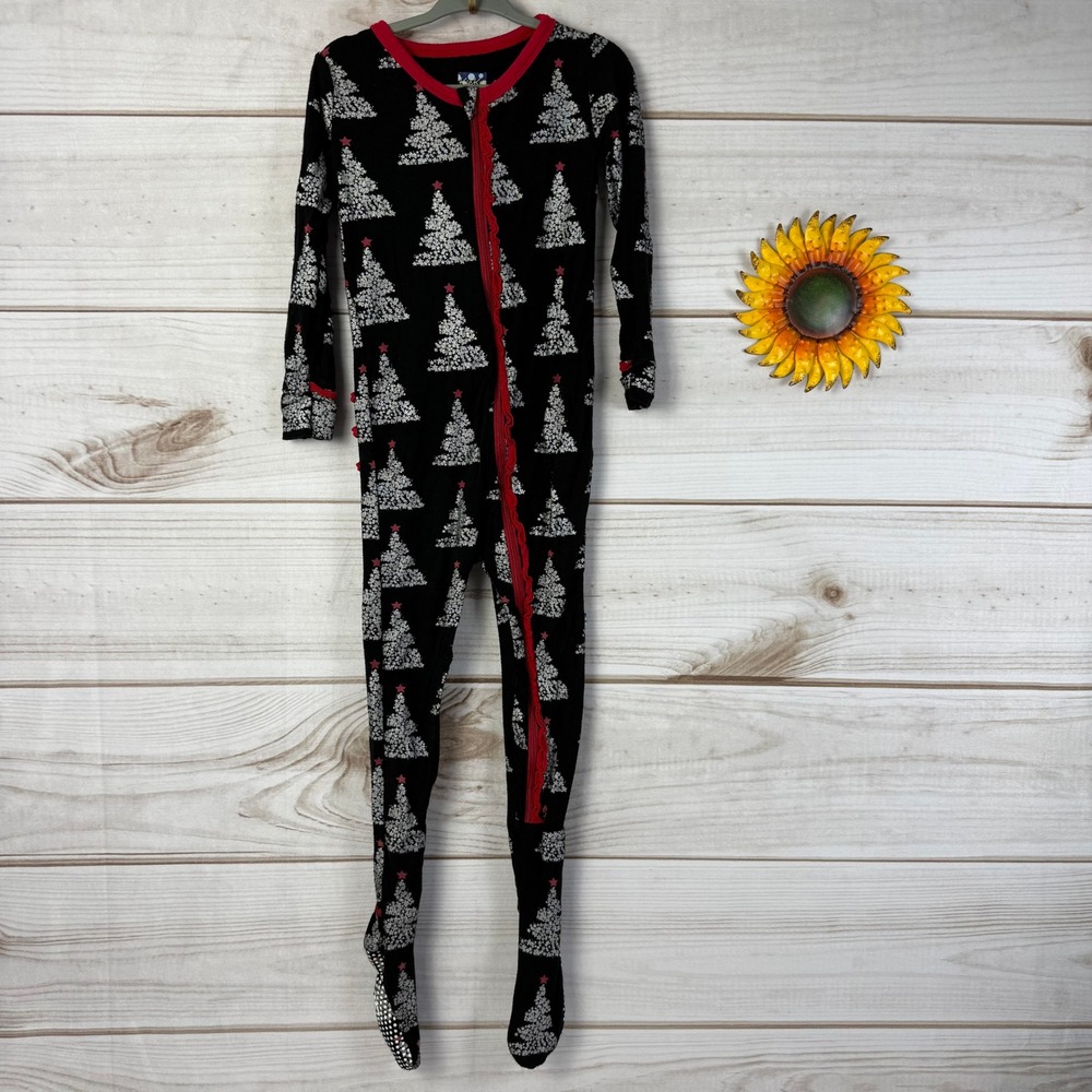 Kickee Pants Midnight Foil Tree Ruffle Footie Pajamas‎ 4T